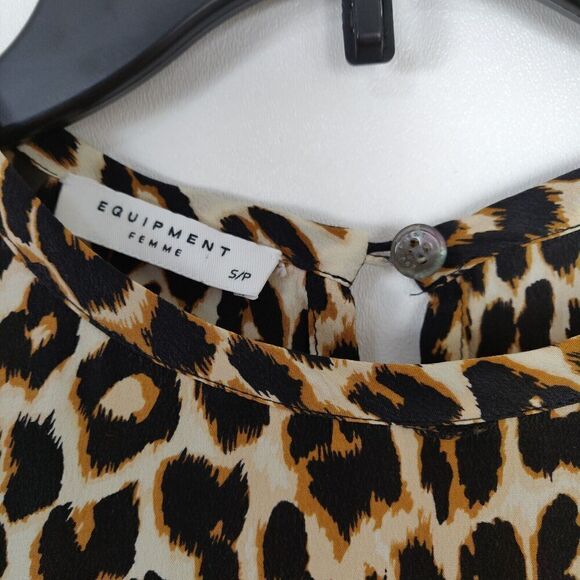 Equipment Aubrey Leopard Print 100% Silk Shift Dress Size Small Pockets Keyhole - Picture 8 of 9